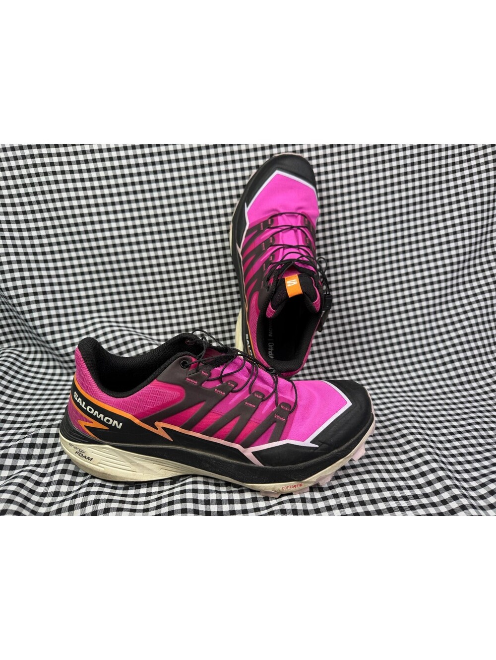 Salomon Thundercross Womens 9 Pink Black Orange Trail Running Shoes Quicklace